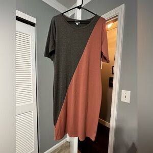 LuLaRoe Julia Asymmetrical Tone Dress in Charcoal and Dusty Rose